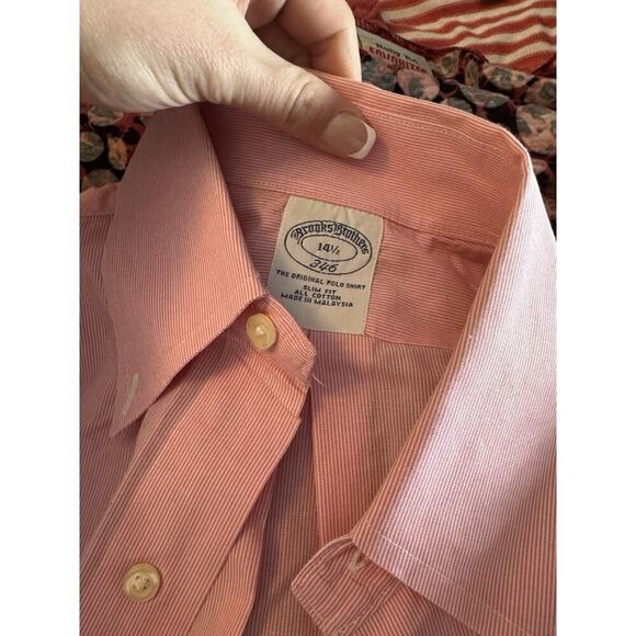 Brooks Brothers Button Up Shirt White Pink Original Polo 346 14.5 Spring - Picture 6 of 6